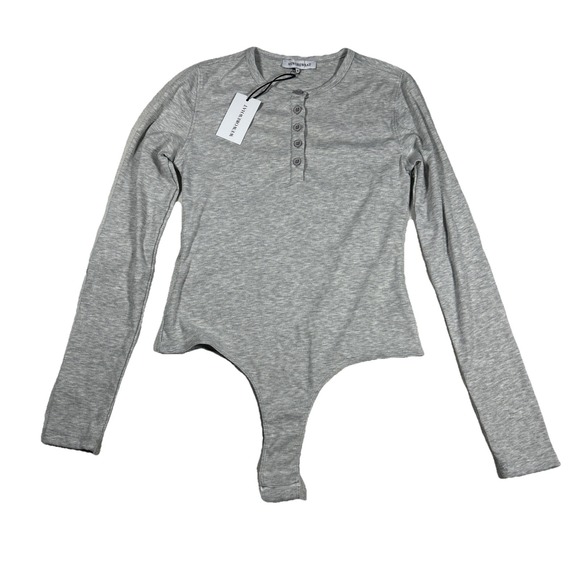 we wore what Sweaters - We Wore What Crew Neck Henley Bodysuit Rib Heather‎ Grey Size Medium Ribbed NWT